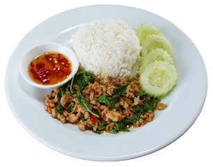 ข้าวผัดกระเพราหมู Rice topped with stir-fried pork and basil