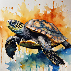 Watercolor turtle illustration created with AI.