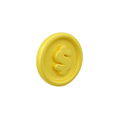 Round golden coin with dollar currency sign 3D style