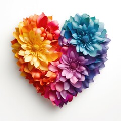 rainbow floral heart on a white background, greeting card for Mother's Day, Valentine's Day, International Women's Day.