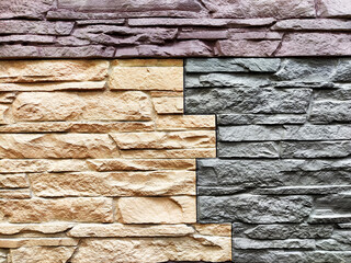 Stylized stone or brick plastic wall of different colors. Abstract Background, Texture, Pattern, frame, place for text, copy space