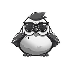 Fototapeta premium Logo cute but tough guy pigeon character. Black and white. No shading, isolated on transparent background, PNG, 300 DPI