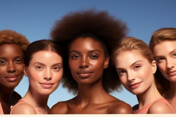 Beautiful women with various skin tones, group of people from different ethnic backgrounds, diversity of human skintones, unique skin tone shades, authenticity and inclusivity concept