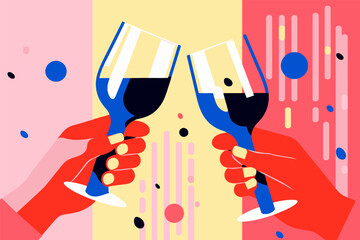 Hands toasting with glasses of champagne. Abstract Celebration or party graphic