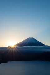 富士山と朝日_朝焼け_夜明け_本栖湖