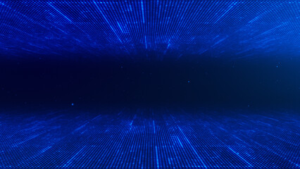 Abstract technology data flow blue digital glowing grid - obrazy, fototapety, plakaty