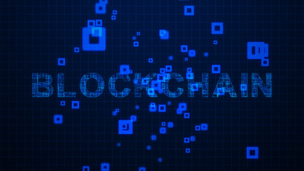 Blockchain Texts Circuit Lines Animation on Grid Background