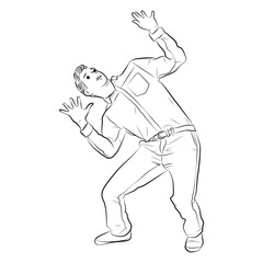 surprise young man bending weight something cartoon illustration