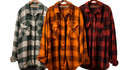 Oversized flannel shirts on hanger isolated on transparent background