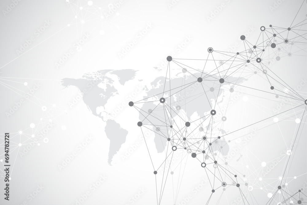 Aufkleber Global network connection banner design template. Header social network communication in the global business concept. Big data visualization. Internet technology