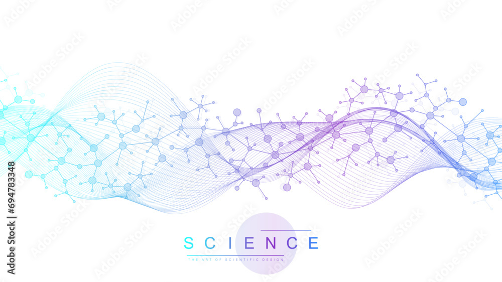 Poster molecular abstract structure background. scientific vector illustration with molecule dna. medical, 