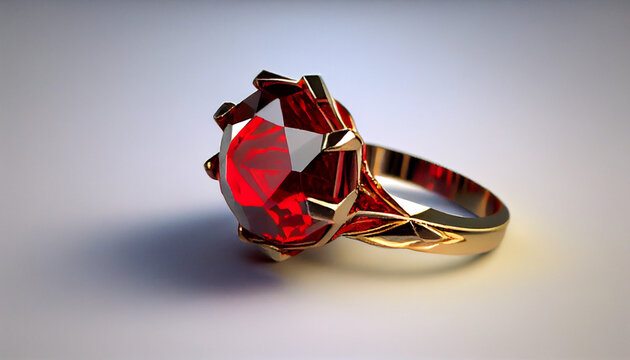 A red sapphire is displayed on a white surface high res Neelam stone, Beautiful ring, 3d rendered illustration of an sphere, Ai generated image