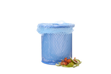 PNG, Bucket with trash bag and organic garbage, isolated on white background