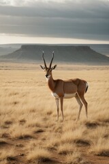 Naklejka na ściany i meble A beautiful gazelle looks into the camera against the background of the Ethiopian plains, mountains, and nature.