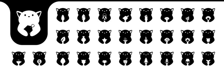 cat fat cute mascot flat icon set collection logo design vector
