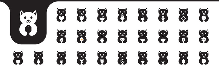 cat cute flat icon set collection logo design vector