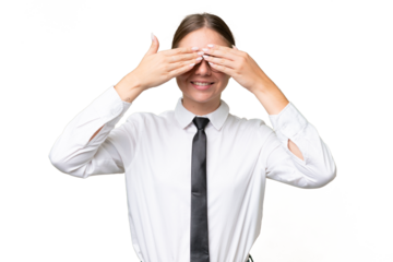 Young business caucasian woman over isolated background covering eyes by hands