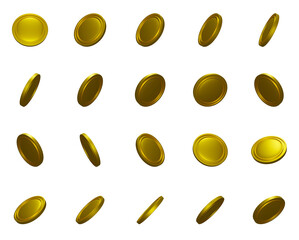 Glossy Brigth Simple Gold Coins set PNG. Transparent background