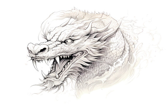 Line Art Chinese Dragon Head -Isolated png