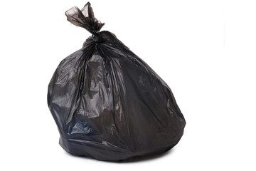 PNG, Garbage in black trash bag, isolated on white background