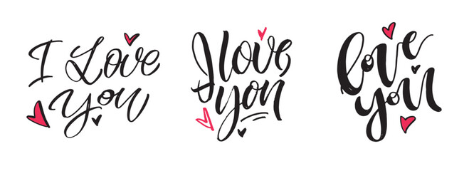 Hand drawn Valentines Day lettering typography text, badge,icon. Celebration poster, card, postcard, invitation, banner. Romantic quote vector lettering typography. Holiday calligraphy with hearts.