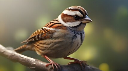 Portrait of a sparrow on a branch in the forest.