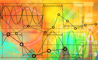 Technologie: Elektronik - Daten und Messwerte - Spannungskurven Frequenzen  - obrazy, fototapety, plakaty
