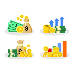 economic and financial business flat illustration design set. financial illustration concept with stacks of money, graph. financial business elements. for marketing posters, finance, companies, etc