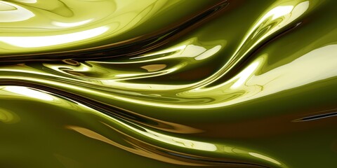 Glossy olive metal fluid glossy chrome mirror water effect background backdrop texture