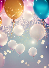 background with tranparent balloons and glitter, party, birthday, carnival 