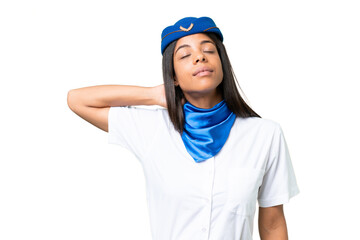 Airplane stewardess African american woman over isolated background with neckache