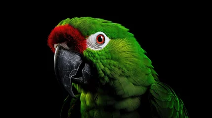 Stoff pro Meter whimsy of a hilarious green parrot with vibrant feathers, striking funny poses on a clean white studio background. © pvl0707