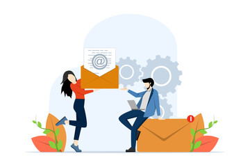 Obraz premium Marketing email concept. Work process, New email messages, Emails and messages, Email marketing campaigns, Social Online Chat Messages, Spam. New Email, Email marketing work process, New email message