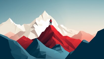 A person standing on a mountain top, gazing at the next one to conquer. Challenge, goal, success concept