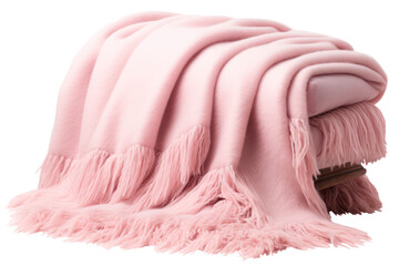 pink warm wool plaid blanket on transparent background, png file