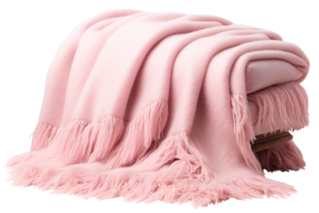 pink warm wool plaid blanket on transparent background, png file