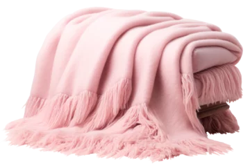 Foto op Canvas pink warm wool plaid blanket on transparent background, png file © Olha Vietrova