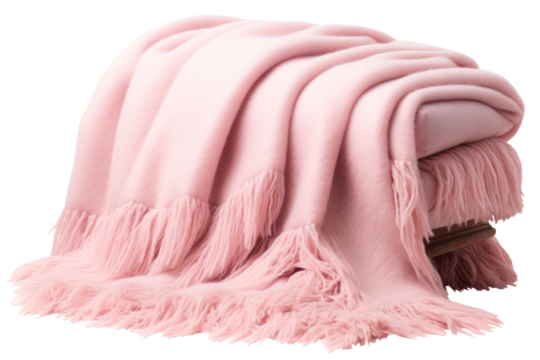 pink warm wool plaid blanket on transparent background, png file
