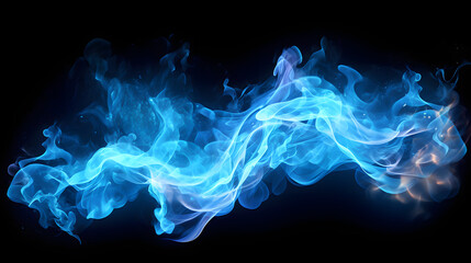 Blue fire wave sparkles in a transparent isolated background