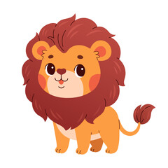 Cute cartoon lion vector childish vector illustration in flat style. For poster, greeting card and baby design.