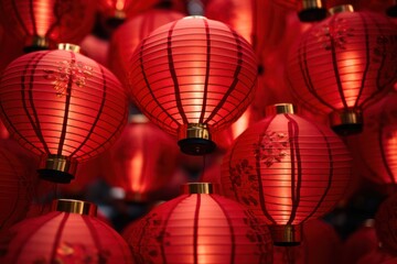 glowing red lanterns new lunar year celebration 2024 street or restaurant interior decoration