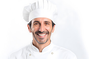 Italian Chef with his arms crossed in lateral position on a white background