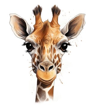Hand-Drawn Giraffe Portrait with Detailed Expression