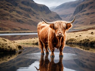 Photo Of Highland Cow'S Reflection In Calm Water