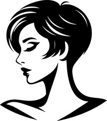 Trendsetting Tresses. Vector Portrait Logo Featuring Women's Short Hair Silhouette