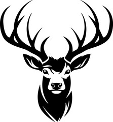 Vector Graphic of Majestic Deer Head with Horns on White Background