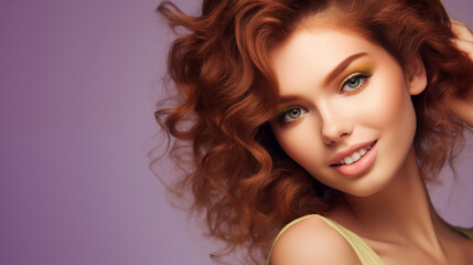Fototapeta premium Fashion model studio portrait. Beautiful positive woman portrait