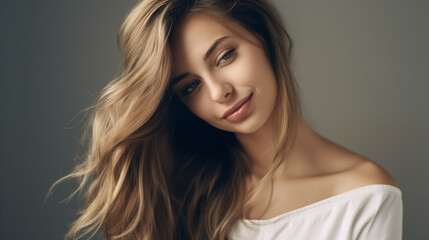 Fototapeta premium Natural blonde beauty fashion portrait. AI generated