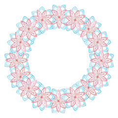 Hand drawn watercolor beautiful snow flakes wreath frame border isolated on white background. Can be used for cards, labels, banner and other printed products.