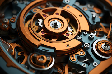 industrial background, Mechanical Engineering, engine gear wheels, Gear Wheel Mechanism Machine Working closeup. Ai